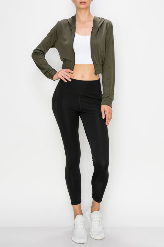 Crop Full Zip Hooded Jacket - LA7 ONLINE Pants Olive Green / S/M