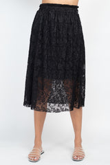 Pleated Floral Lace Maxi Skirt