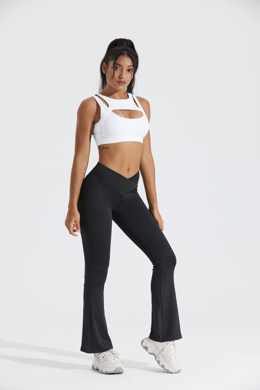 Solid Flare Leggings for Women Crossover Flare V Waist Stretchy