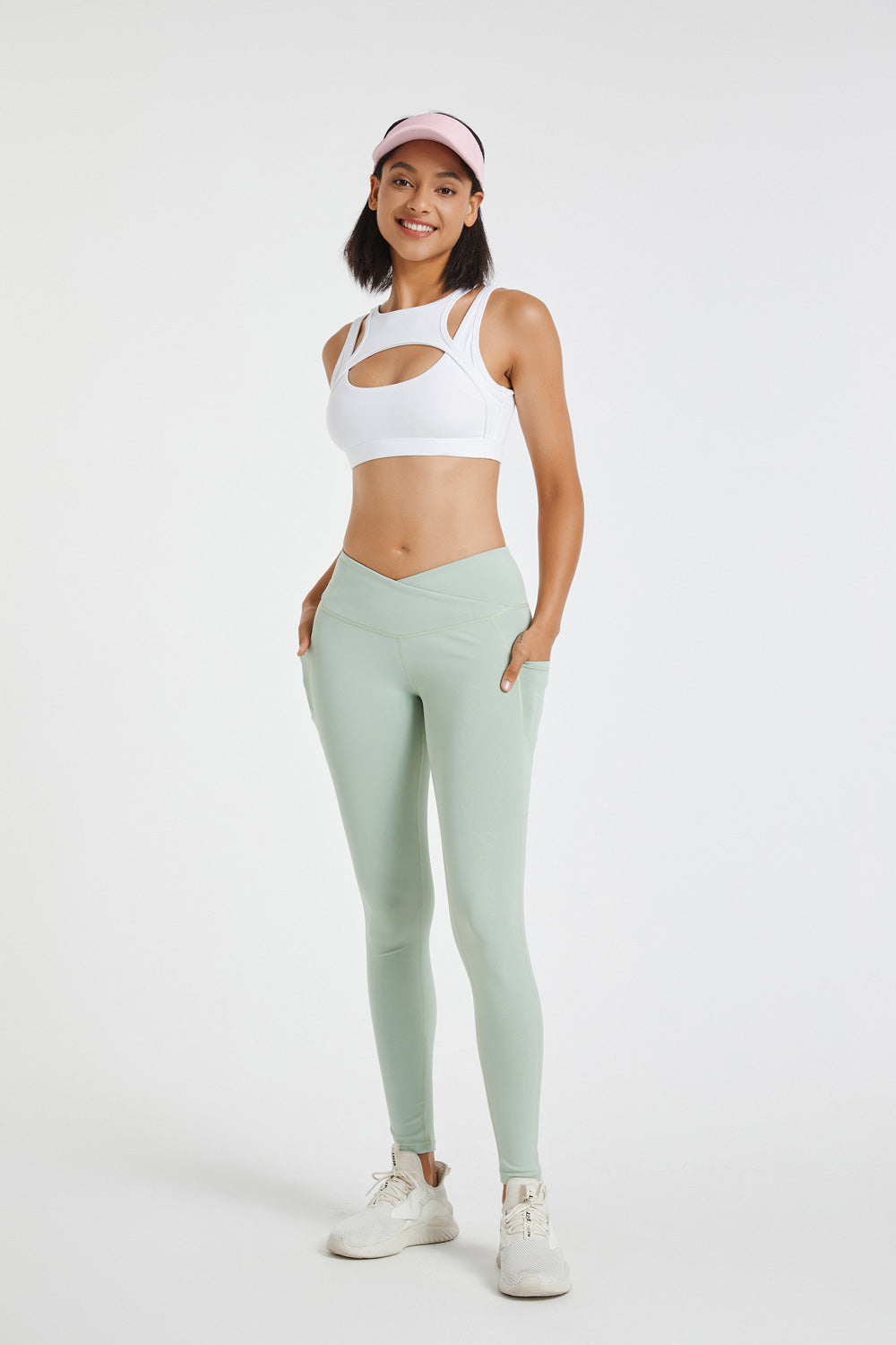 Light Green Yoga Leggings, Best Pastel Green Women's Long Gym