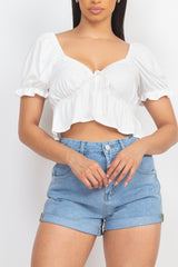Open Front Puff Sleeve Top - LA7 ONLINE Off White / M