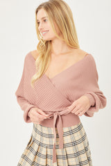 Tie Front Long Sleeve Warp Sweater