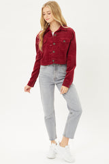 Tortoise Button Up Cropped Corduroy Jacket