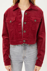Tortoise Button Up Cropped Corduroy Jacket