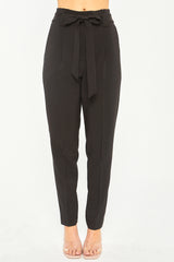 Woven Solid Paperbag Long Pants