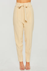 Woven Solid Paperbag Long Pants