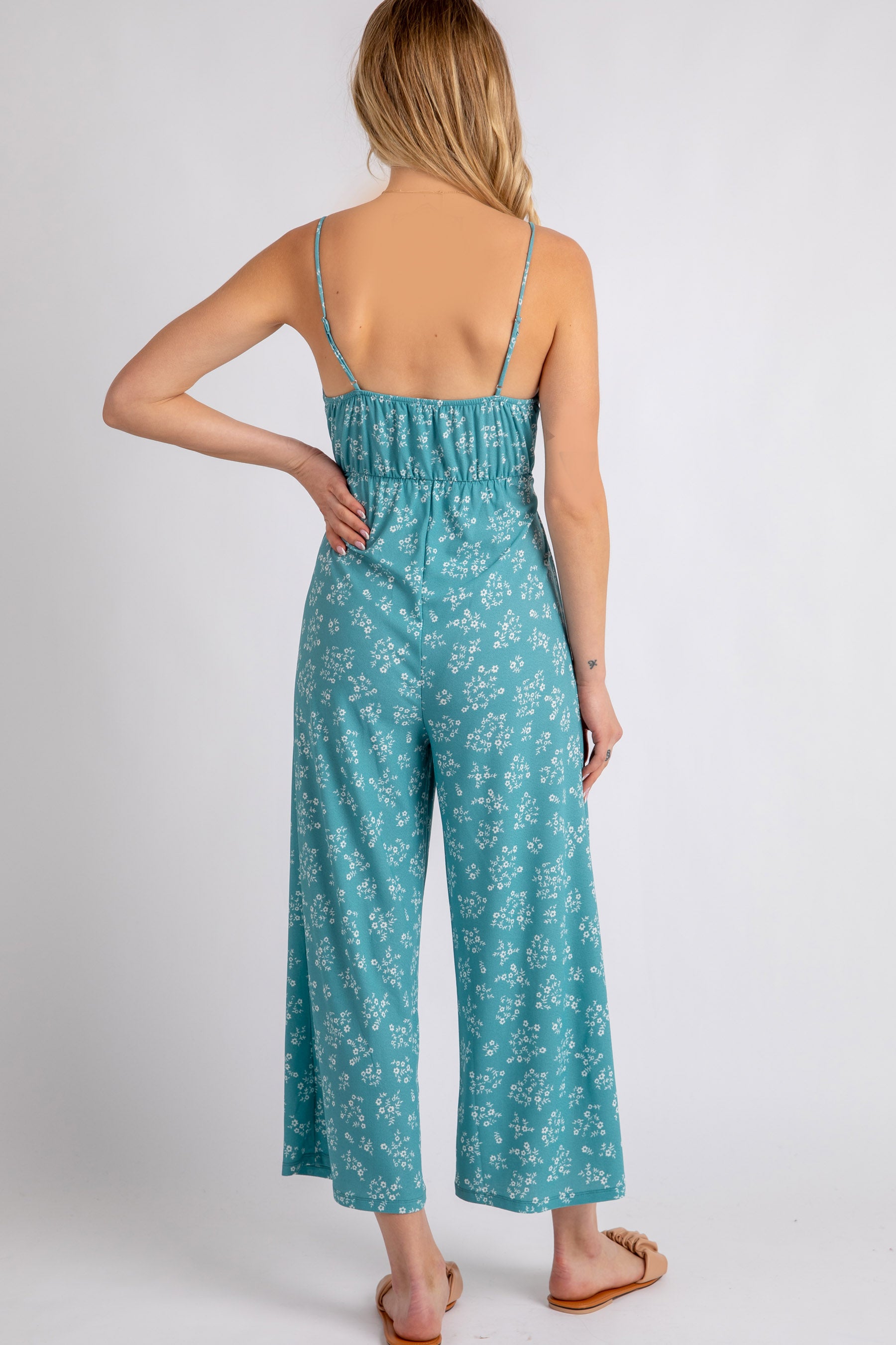 Woven Print Cami Elastic Waist Jumpsuit - LA7 ONLINE L / Mint