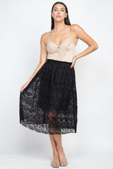 Pleated Floral Lace Maxi Skirt