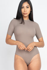 Luxe Feel Short Sleeve Mock Neck Rib-Knit Bodysuit - LA7 ONLINE