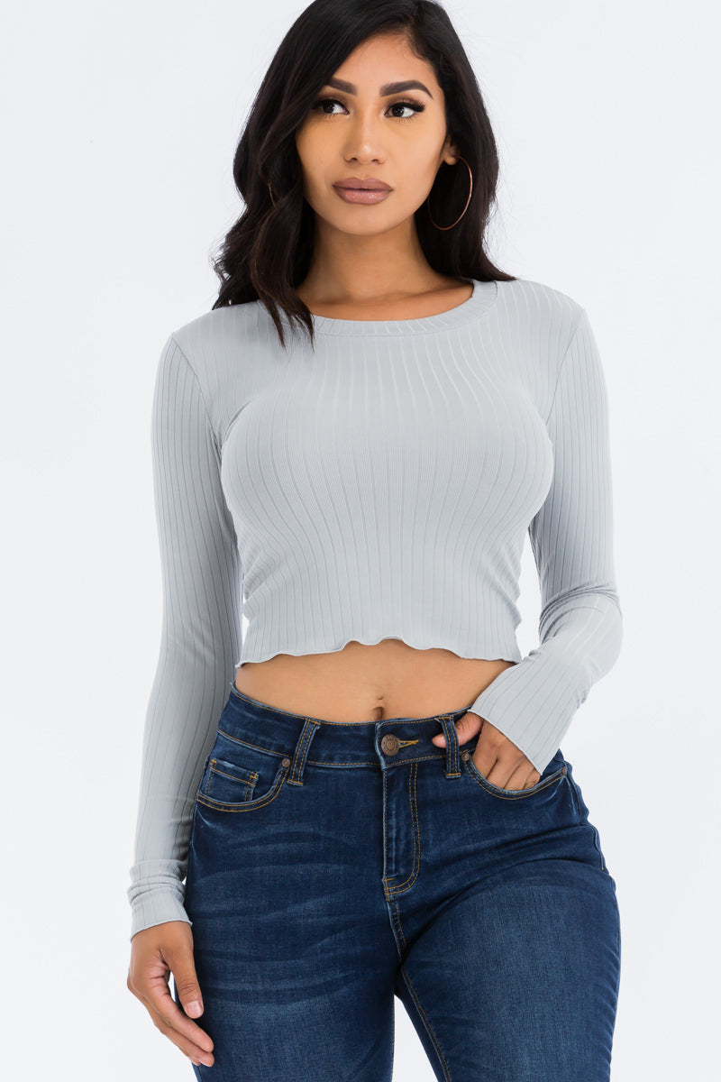 Ribbed Seamless Kendall Lettuce Edge Cropped Tank Top - SLY-1746T