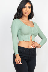 RIB-KNIT BUTTON FRONT LONG SLEEVE TOP - LA7 ONLINE