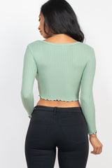 RIB-KNIT BUTTON FRONT LONG SLEEVE TOP - LA7 ONLINE