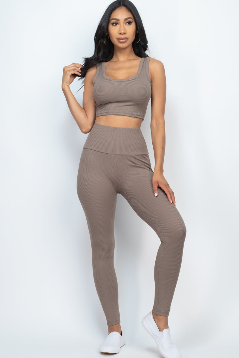 Rib-Knit Fitted 2 Piece Set - LA7 ONLINE TAUPE / S