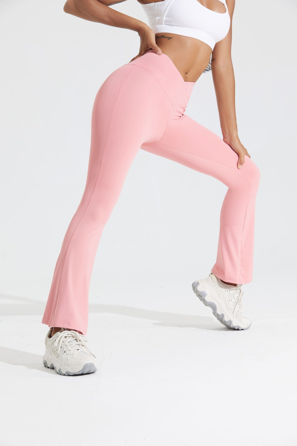 eczipvz Fleece Lined Leggings Women's Flare Leggings, Trendy Crossover Yoga  Pants, High Waist Casual Workout Bell Bottom Leggings with Pockets M,Pink 