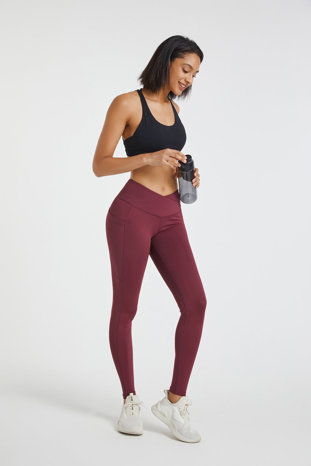 Burgundy Crossover Legging With Pockets