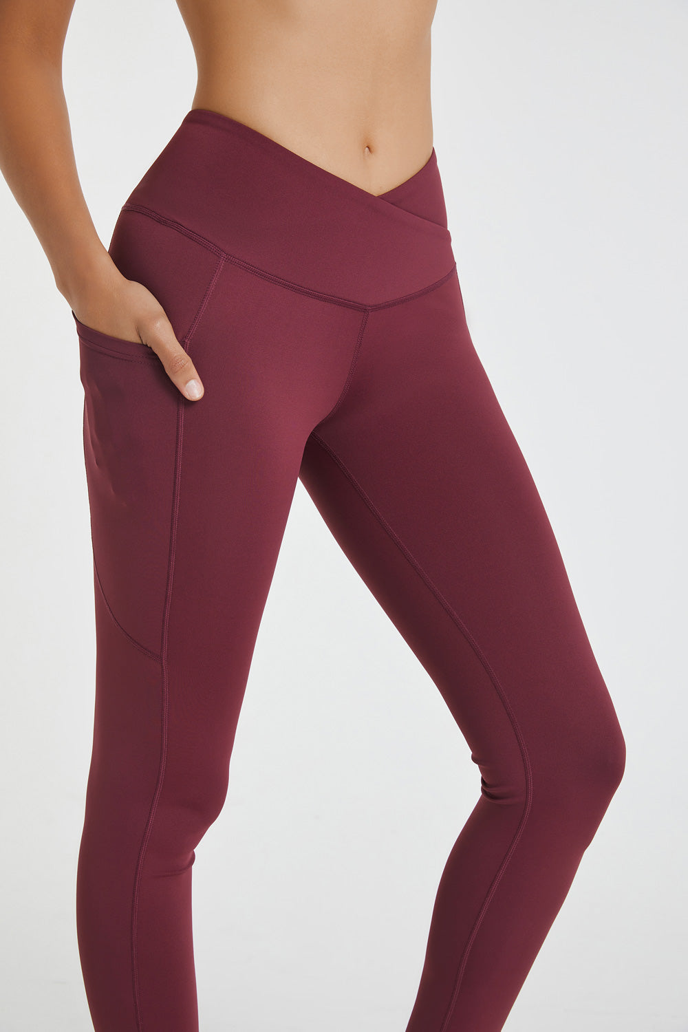 Burgundy Crossover Legging With Pockets, 40% OFF