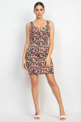 Split-Neck Sleeveless Floral Mini Dress - LA7 ONLINE