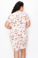 Butterfly Round Neck Mini Plus Dress - LA7 ONLINE
