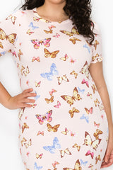 Butterfly Round Neck Mini Plus Dress - LA7 ONLINE