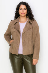 Faux Suede Notch Zip Pocketed Moto Jacket