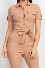 Front Button Collared Jumpsuit