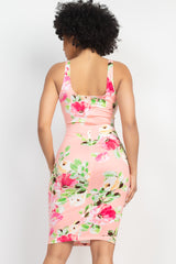 Square Floral Bodycon Sleeveless Dress - LA7 ONLINE