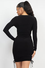 Side Ruched Long Sleeve Solid Dress