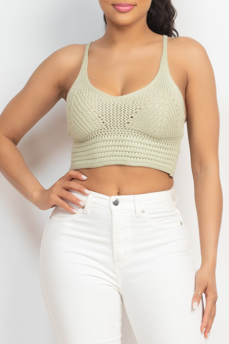 Knitted Cami Sweater Tank Top - LA7 ONLINE Light Olive / L