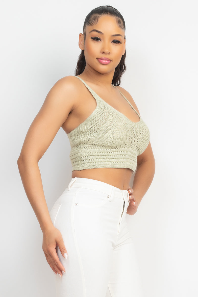 Knitted Cami Sweater Tank Top - LA7 ONLINE Light Olive / M