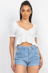 Open Front Puff Sleeve Top - LA7 ONLINE Off White / S