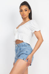 Open Front Puff Sleeve Top - LA7 ONLINE Off White / L