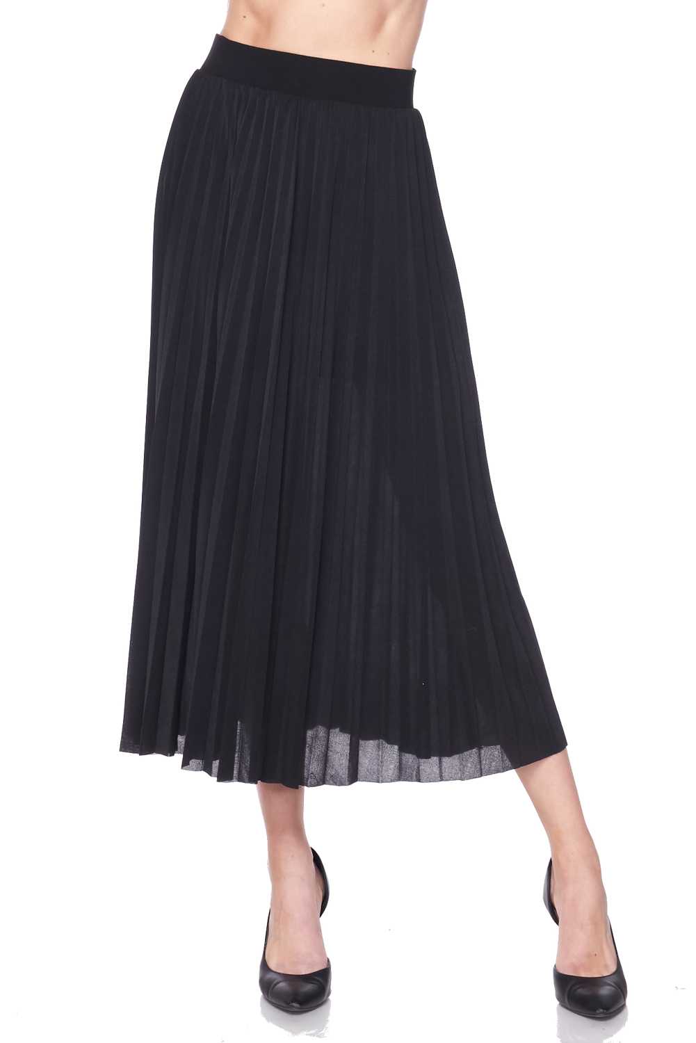 Solid Pleated Midi Skirt - LA7 ONLINE S / BLACK