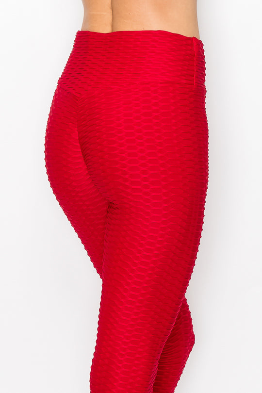 Ladies PLUS size Legging W/Ruched back rear seam/ New Honeycomb textured  (3XL, Bric Red)