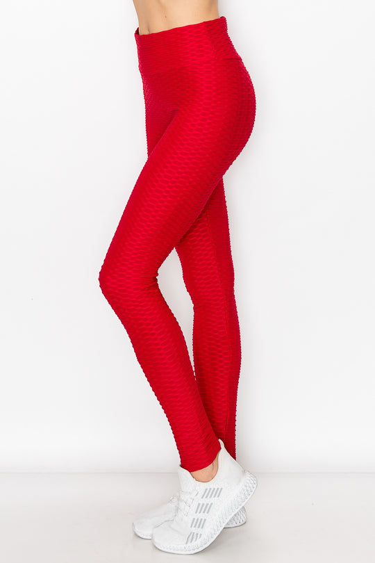 Tiktok Honeycomb Texture Ruched Booty Legging - LA7 ONLINE Red / S/M