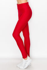Tiktok Honeycomb Texture Ruched Booty Legging - LA7 ONLINE Red / S/M